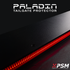 Close up PSM PALADIN LED tailgate protector with bright red high intensity LED's activated