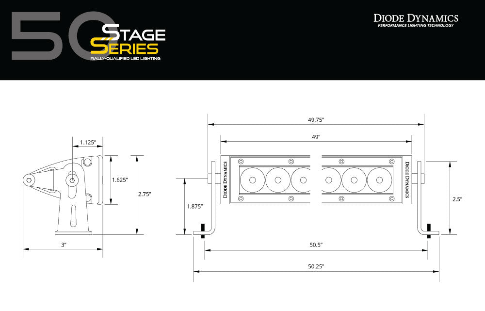 50 Inch LED Light Bar  Single Row Straight Amber Combo Each Stage Series Diode Dynamics