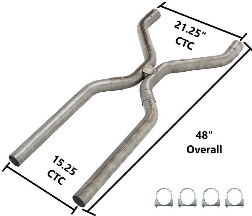 2.5 Inch Universal H-Pipe Crossover Exhaust Kit Mandrel Bent 409 Stainless Steel Pypes Exhaust - TRUCKED UP - Truck Superstore