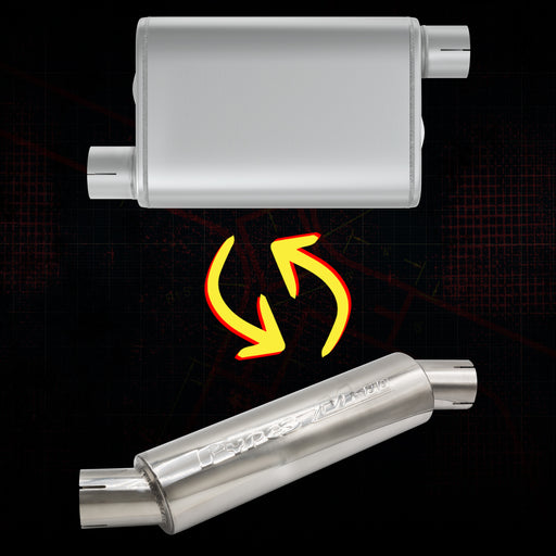 M-80 Muffler 14 Inch Body 2.5 Inch Offset Inlet/Offset Outlet 304 Stainless Pypes Performance Exhaust - TRUCKED UP - Truck Superstore