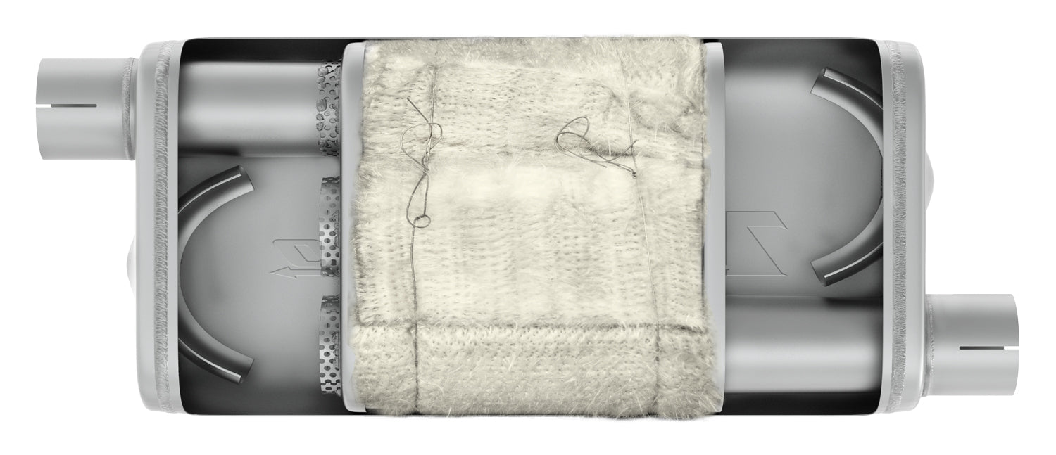 Turbo Pro Muffler 18 Inch Body 2.5 Inch Offset Inlet/Offset Outlet 409 Stainless MVT30 - TRUCKED UP - Truck Superstore