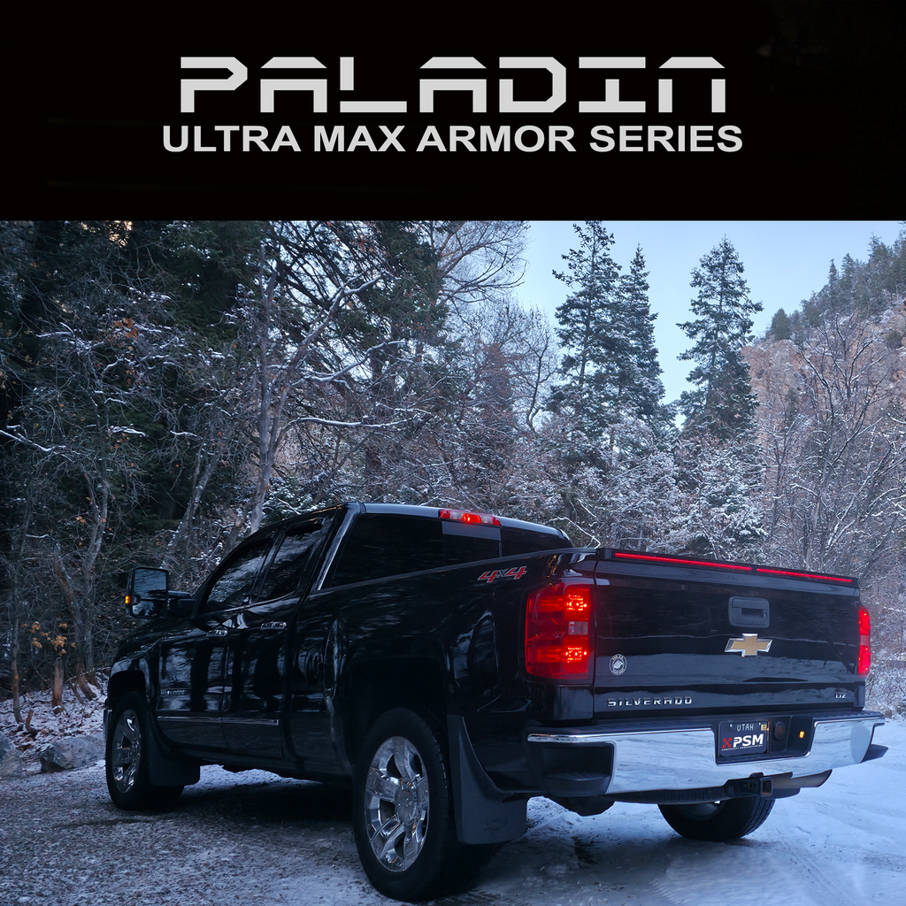 Chevy Silverado 2014–2018 with PSM PALADIN LED tailgate protector from the ULTRA MAX series.