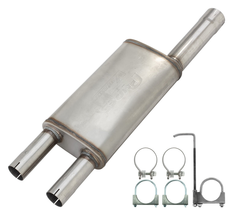 Violator Muffler Kit 09-18 Ram Hemi Split Rear Dual Exit Intermediate Pipe 3 in Hardware And Muffler Incl Tip Not Incl Natural Finish 409 Stainless Steel Pypes Exhaust - TRUCKED UP - Truck Superstore