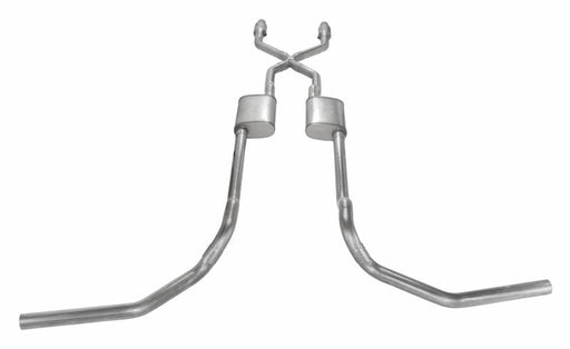 Crossmember Back w/X-Pipe Exhaust System 75-76 Ford Truck Split Rear Dual Exit 2.5 in Intermediate And Tail Pipe Hardware Incl Race Pro Muffler Incl Tip Not Incl Catalytic Converter Incl Pypes Exhaust - TRUCKED UP - Truck Superstore