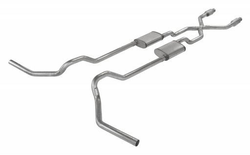Crossmember Back w/X-Pipe Exhaust System 75-76 Ford Truck Split Rear Dual Exit 2.5 in Intermediate And Tail Pipe Hardware Incl Turbo pro Muffler Incl Tip Not Incl Catalytic Converter Incl Pypes Exhaust - TRUCKED UP - Truck Superstore