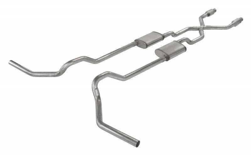 Crossmember Back w/X-Pipe Exhaust System 75-76 Ford Truck Split Rear Dual Exit 2.5 in Intermediate And Tail Pipe Hardware Incl Turbo pro Muffler Incl Tip Not Incl Catalytic Converter Incl Pypes Exhaust - TRUCKED UP - Truck Superstore