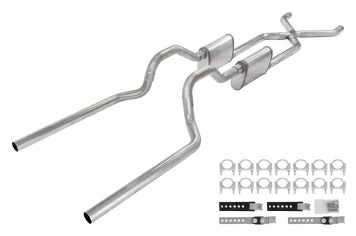 Crossmember Back W/ X-Pipe Exhaust System 63-66 GM Truck Split Rear Dual Exit 2.5 Inch Intermediate And Tailpipe Hardware Incl Turbo Pro Muffler Incl And Tip Not Incl Stainless Steel Pypes Exhaust - TRUCKED UP - Truck Superstore