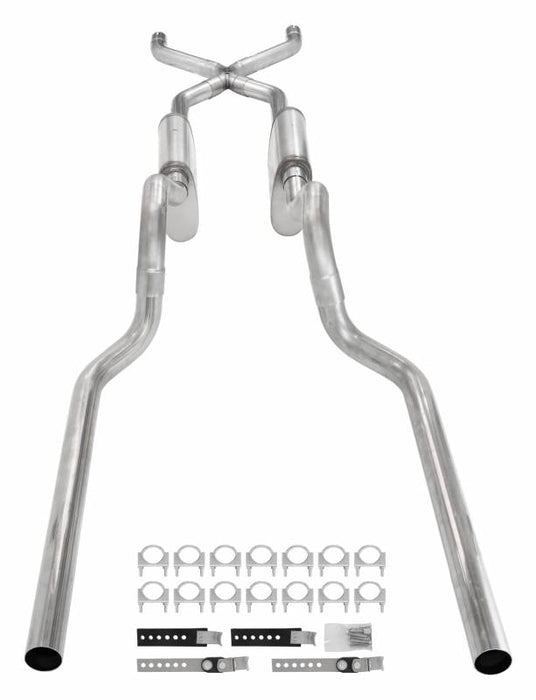 Crossmember Back W/ X-Pipe Exhaust System 63-66 GM Truck Split Rear Dual Exit 2.5 Inch Intermediate And Tailpipe Hardware Incl Turbo Pro Muffler Incl And Tip Not Incl Stainless Steel Pypes Exhaust - TRUCKED UP - Truck Superstore