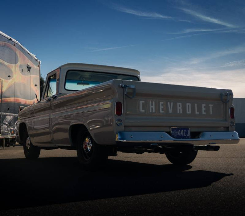 Crossmember Back W/ X-Pipe Exhaust System 63-66 GM Truck Split Rear Dual Exit 2.5 Inch Intermediate And Tailpipe Hardware Incl Turbo Pro Muffler Incl And Tip Not Incl Stainless Steel Pypes Exhaust - TRUCKED UP - Truck Superstore