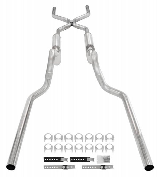 Crossmember Back W/ H-Pipe Exhaust System 63-66 GM Truck Split Rear Dual Exit 2.5 Inch Intermediate And Tailpipe Hardware Incl Muffler And Tip Not Incl Stainless Steel Pypes Exhaust - TRUCKED UP - Truck Superstore