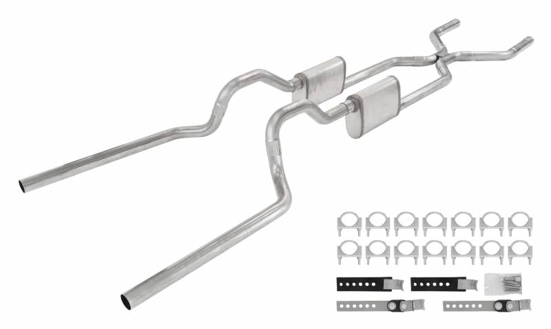 Crossmember Back W/ H-Pipe Exhaust System 63-66 GM Truck Split Rear Dual Exit 2.5 Inch Intermediate And Tailpipe Hardware Incl Turbo Pro Muffler Incl And Tip Not Incl Stainless Steel Pypes Exhaust - TRUCKED UP - Truck Superstore
