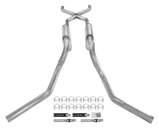 Crossmember Back W/ X-Pipe Exhaust System 63-66 GM Truck Split Side Dual Exit 2.5 Inch Intermediate And Tailpipe Hardware Incl Muffler And Tip Not Incl Stainless Steel Pypes Exhaust - TRUCKED UP - Truck Superstore