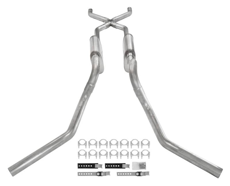 Crossmember Back W/ X-Pipe Exhaust System 63-66 GM Truck Split Side Dual Exit 2.5 Inch Intermediate And Tailpipe Hardware Incl Race Pro Muffler Incl And Tip Not Incl Stainless Steel Pypes Exhaust - TRUCKED UP - Truck Superstore