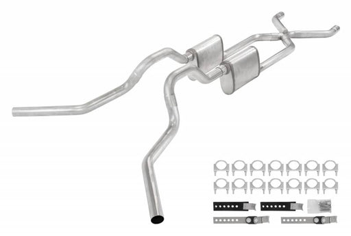 Crossmember Back W/ X-Pipe Exhaust System 63-66 GM Truck Split Side Dual Exit 2.5 Inch Intermediate And Tailpipe Hardware Incl Street Pro Muffler Incl And Tip Not Incl Stainless Steel Pypes Exhaust - TRUCKED UP - Truck Superstore