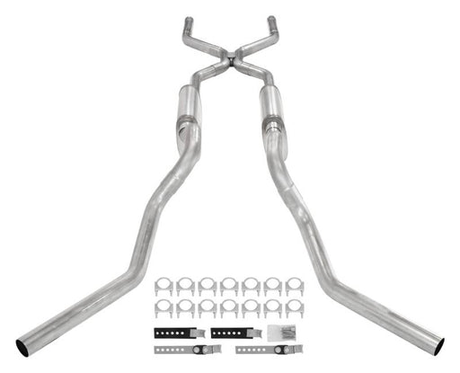 Crossmember Back W/ H-Pipe Exhaust System 63-66 GM Truck Split Side Dual Exit 2.5 Inch Intermediate And Tailpipe Hardware Incl Street Pro Muffler Incl And Tip Not Incl Stainless Steel Pypes Exhaust - TRUCKED UP - Truck Superstore