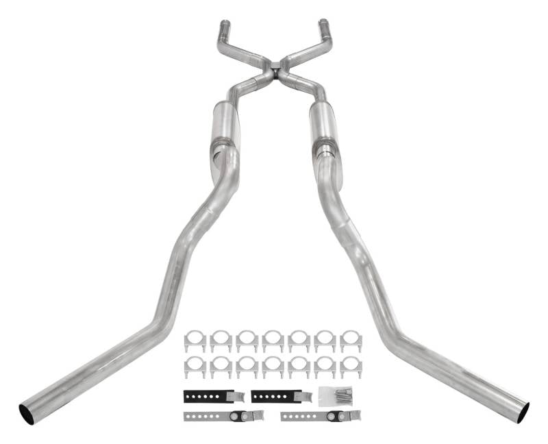Crossmember Back W/ H-Pipe Exhaust System 63-66 GM Truck Split Side Dual Exit 2.5 Inch Intermediate And Tailpipe Hardware Incl Street Pro Muffler Incl And Tip Not Incl Stainless Steel Pypes Exhaust - TRUCKED UP - Truck Superstore