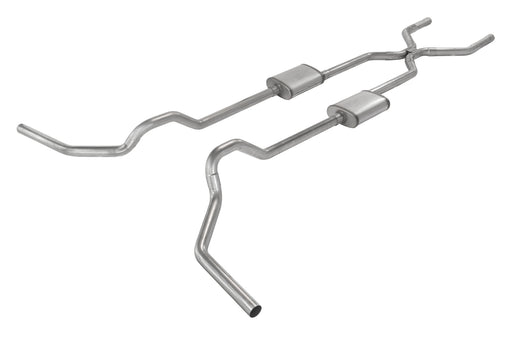 Crossmember Back w/H-Pipe Exhaust System 67-74 GM Split Rear Dual Exit 2.5 in Intermediate And Tail Pipe Turbo Pro Muffler/Hdw Incl Tip Not Incl Natural Finish 409 Stainless Steel Pypes Exhaust - TRUCKED UP - Truck Superstore