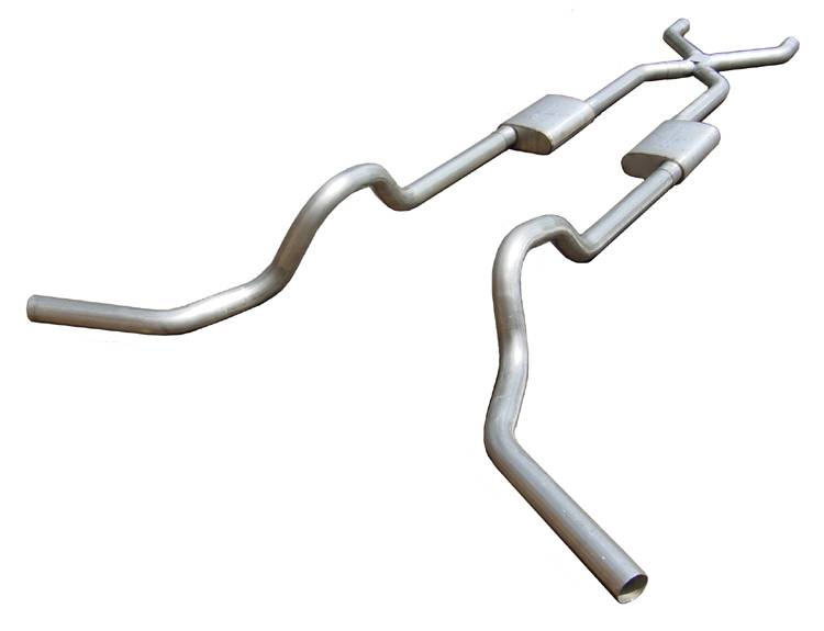 Crossmember Back w/X-Pipe Exhaust System 67-74 GM Split Rear Dual Exit 2.5 in Intermediate And Tail Pipe Turbo Pro Muffler/Hdw Incl Tip Not Incl Natural Finish 409 Stainless Steel Pypes Exhaust - TRUCKED UP - Truck Superstore