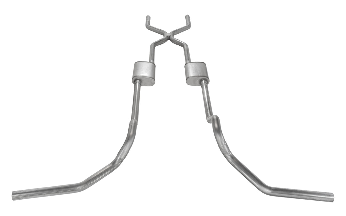 1975-1987 GM C15 Truck 2.5 Inch Crossmember Back With H-Bomb H-Pipe Exhaust System Includes Catalytic Converters 409 Stainless Violator Mufflers Pypes Performance Exhaust - TRUCKED UP - Truck Superstore