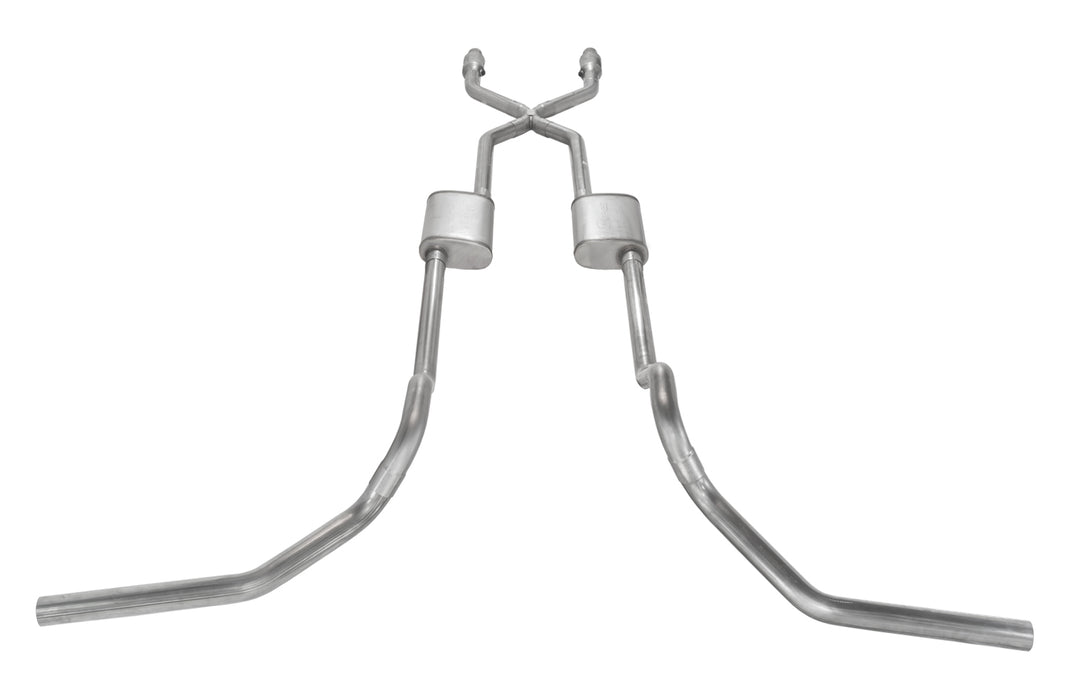 1975-1987 GM C15 Truck 2.5 Inch Crossmember Back With X-Pipe Exhaust System Includes Catalytic Converters 409 Stainless No Mufflers Pypes Performance Exhaust - TRUCKED UP - Truck Superstore