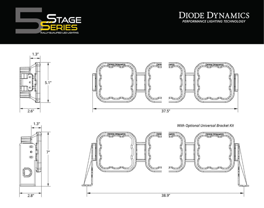 SS5 Pro Universal CrossLink 6-Pod Lightbar White Driving Diode Dynamics - TRUCKED UP - Truck Superstore