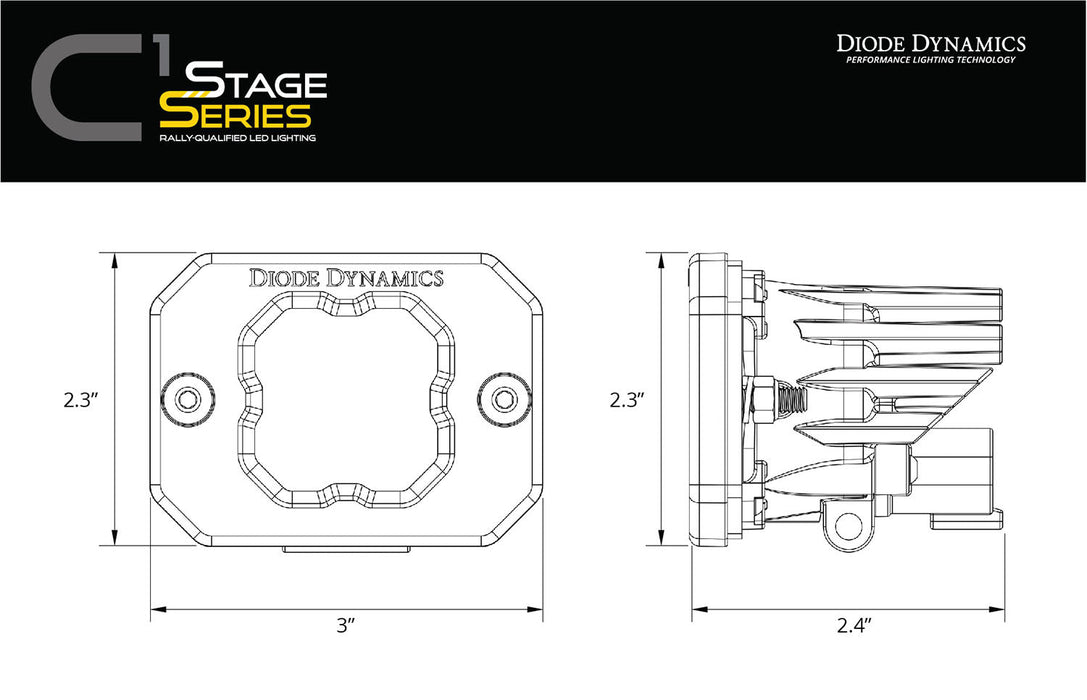 Stage Series C1 LED Pod White SAE Fog Flush ABL Pair Diode Dynamics - TRUCKED UP - Truck Superstore