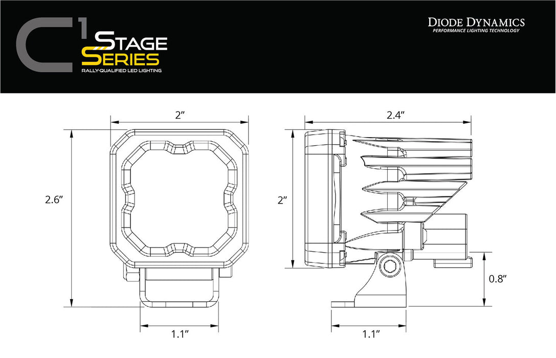 Stage Series C1 LED Pod White SAE Fog Standard ABL Pair Diode Dynamics - TRUCKED UP - Truck Superstore
