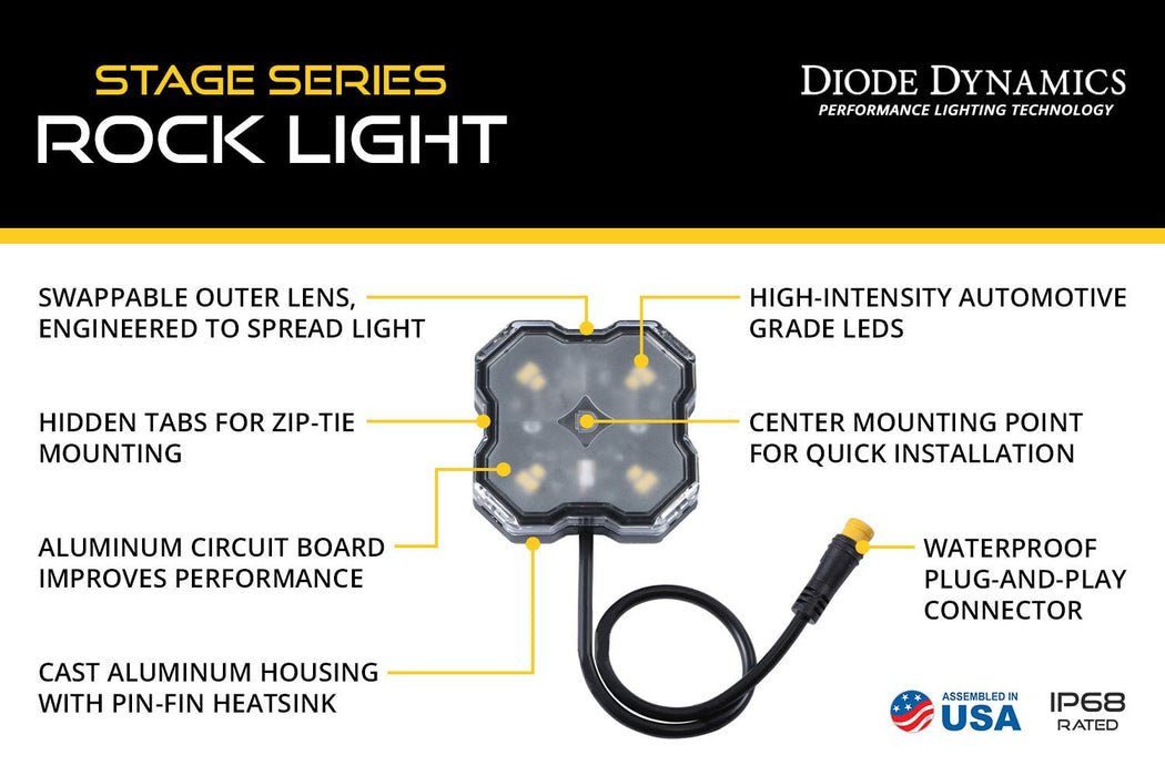 Stage Series SXS Rock Light Installer Kit, RGBW M8 (4-pack) Diode Dynamics - TRUCKED UP - Truck Superstore