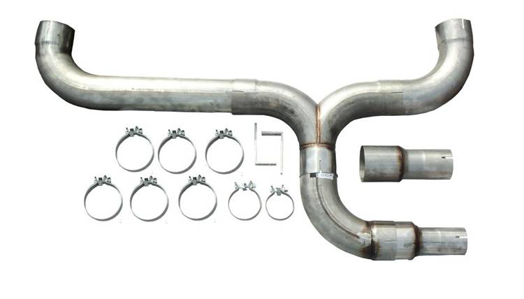 Diesel Dual Stack Kit 5 in Dual Exit Natural Finish Hardware Incl 409 Stainless Steel Pypes Exhaust - TRUCKED UP - Truck Superstore