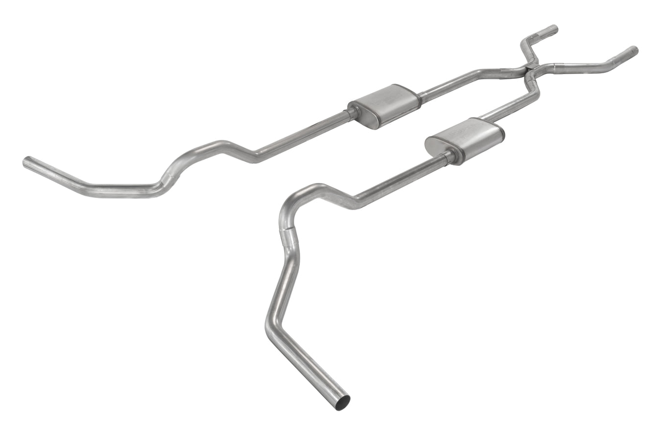 1975-1987 GM C15 Truck 2.5 Inch Crossmember Back With H-Bomb H-Pipe Exhaust System Includes Catalytic Converters 409 Stainless Race Pro Mufflers Pypes Performance Exhaust - TRUCKED UP - Truck Superstore
