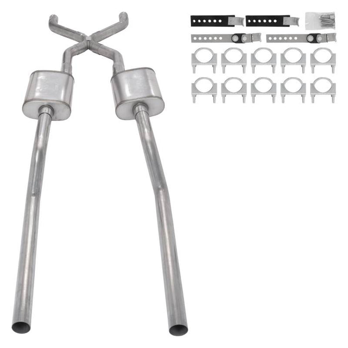 55-59 GM 2WD Truck 2.5 Inch Crossmember Back Exhaust Kit With Race Pro Mufflers Pypes Performance Exhaust - TRUCKED UP - Truck Superstore