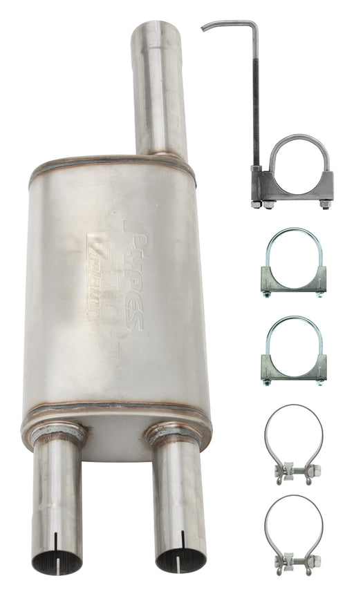 Violator Muffler Kit 09-18 Ram Hemi Split Rear Dual Exit Intermediate Pipe 3 in Hardware And Muffler Incl Tip Not Incl Natural Finish 409 Stainless Steel Pypes Exhaust - TRUCKED UP - Truck Superstore