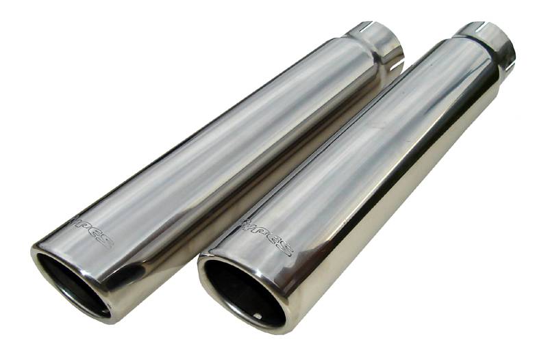 Exhaust Tail Pipe Tip Set 2.5 in-3 in x 12 in L Clamp On Hardware Not Incl Polished 304 Stainless Steel Pair Pypes Exhaust - TRUCKED UP - Truck Superstore