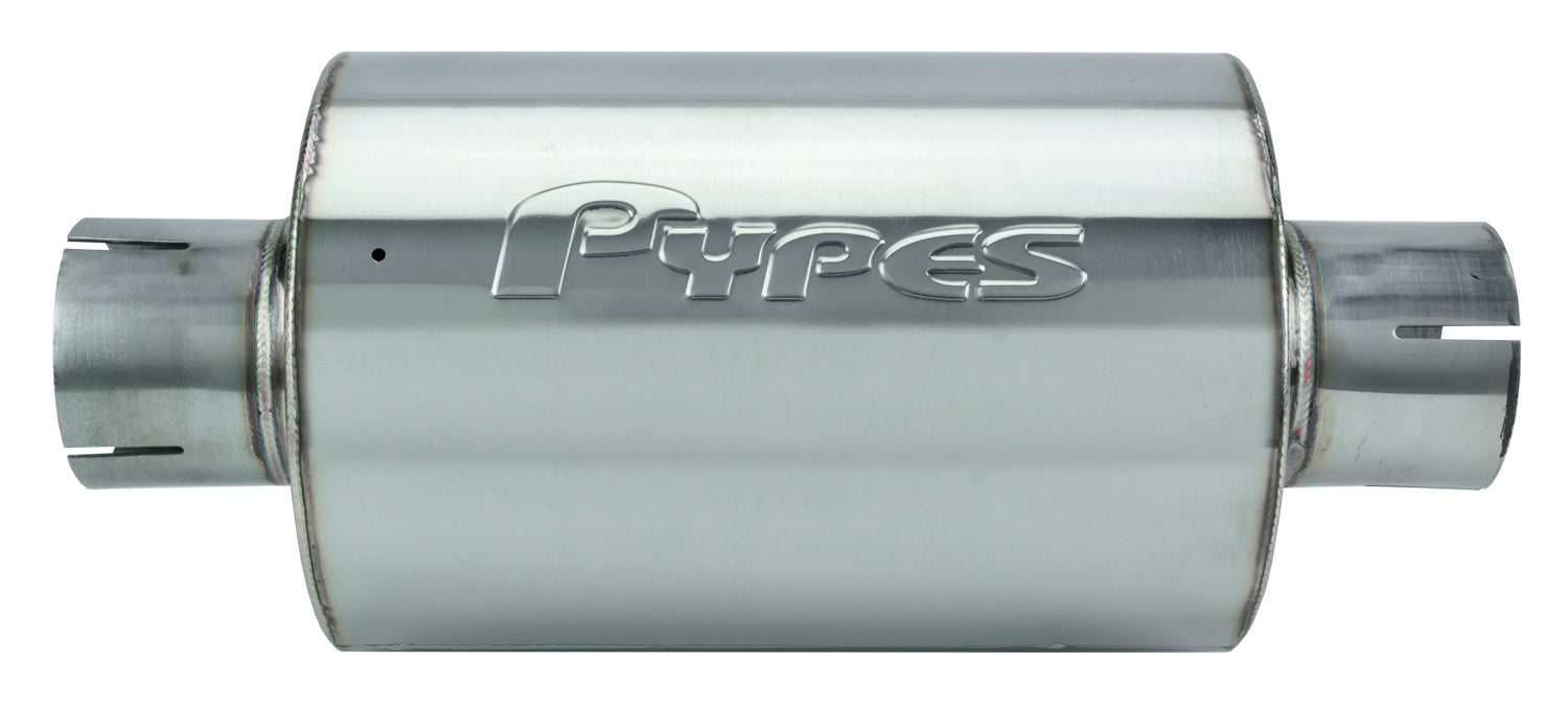 M-80 Series Muffler 2.5 in Round 6 in Width Hardware Not Incl Polished 304 Stainless Steel Pypes Exhaust - TRUCKED UP - Truck Superstore