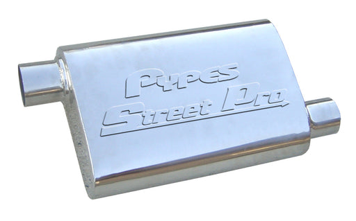 Violator Series Muffler 14 in 2.5 in Offset/Offset Hardware Not Incl Polished 304 Stainless Steel Pypes Exhaust - TRUCKED UP - Truck Superstore