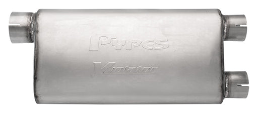Violator Series Muffler 3 in Offset Inlet/2.5 in Dual Outlet 18 in L Hardware Not Incl Natural 409 Stainless Steel Pypes Exhaust - TRUCKED UP - Truck Superstore