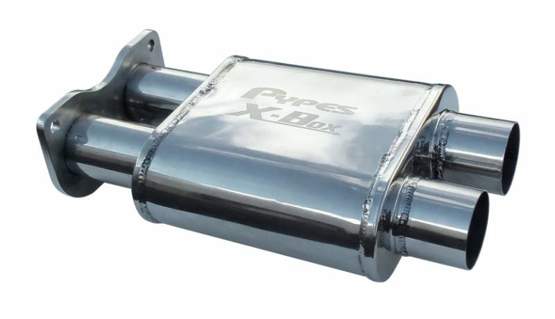 X-Box Muffler 2.5 in Replaces Center Resonator w/X-Pipe Muffler Gasket/Hardware/Clamps Incl Polished 304 Stainless Steel Pypes Exhaust - TRUCKED UP - Truck Superstore