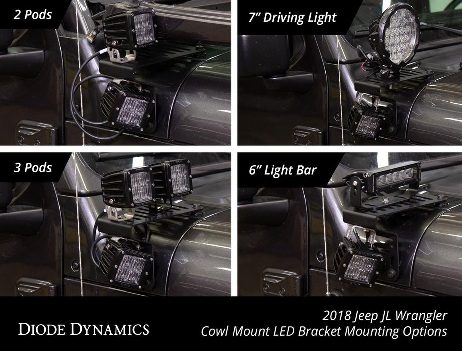 SS6 Cowl LED Bracket Kit for 2018-2021 Jeep JL Wrangler/Gladiator, Amber Driving - TRUCKED UP - Truck Superstore